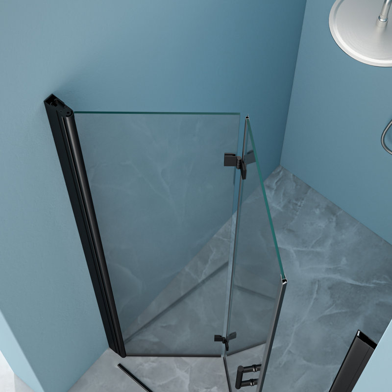 34 - Inch Wide X 72 High Fold Shower Door With Matte Black Finish, 1/4 Thick Tempered Glass, Bi Design, Water To Buildup, Quality Aluminum Frame And Hinges, Reversible Opening, 180° Rotating