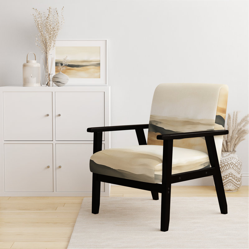 Chaise d'appoint abstraite minimaliste - Soft Horizon en beige, Black Square Arms