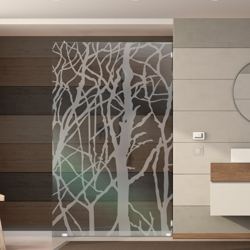 Panneau de douche fixe en verre trempé l 39 1/2 po x H 75 po avec sablage givré durable, Gauche, Semi-privé