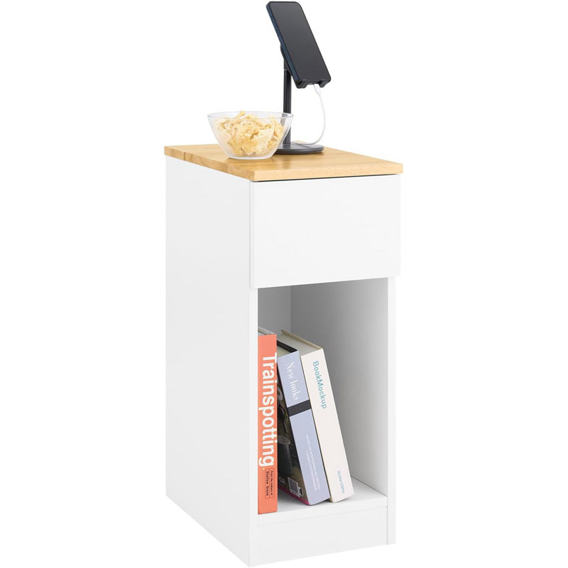 Jayshaun 20cm 1 Drawer Bedside Table, White/Natural