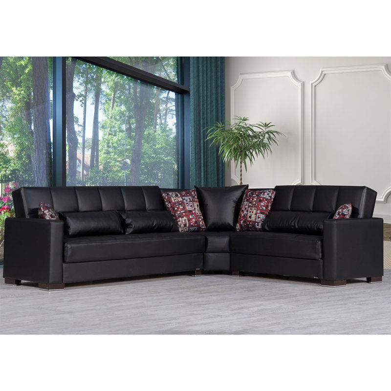 Annalice Faux Leather 224” Convertible Sectional Sofa Bed with Storage – Firm Support L-Shaped Sleeper Sectional for Small Spaces