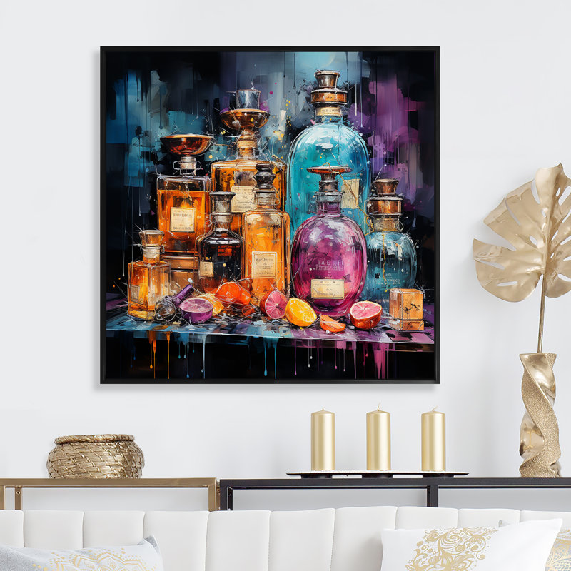 Parfums élégants parfumés 1 - Parfums, art mural, Cadre flottant noir, H 16 po x l 16 po