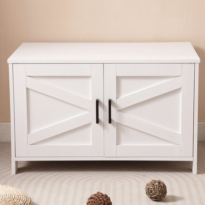 Bibliothèque blanche avec bac à litière, en bois avec porte de grange, convient à plusieurs tailles, crée un meuble-lavabo intelligent pour animaux de compagnie et maintient une belle maison