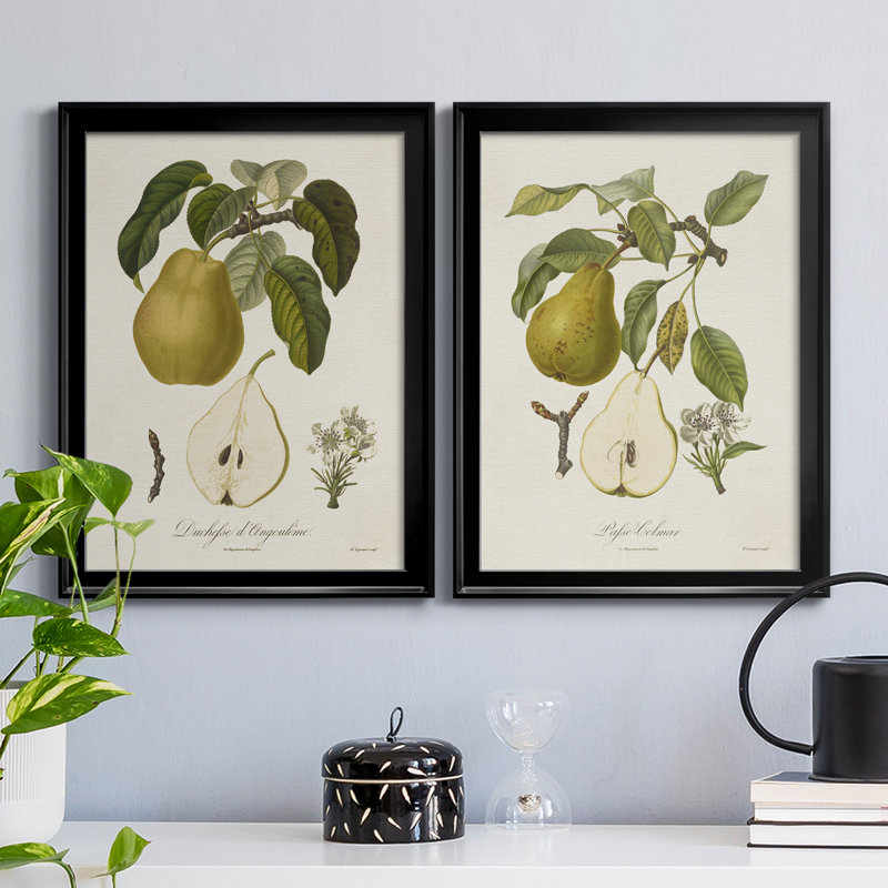 Vintage Pears I - ensemble de 2 impressions sur toile encadrées, H 24,5 po x l 18,5 po x P 1,25 po, Cadre noir