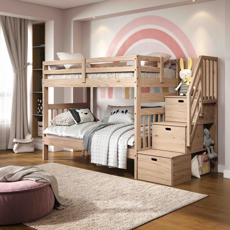 Ahmia Wood Twin-Over-Twin Bunk Bed, Natural