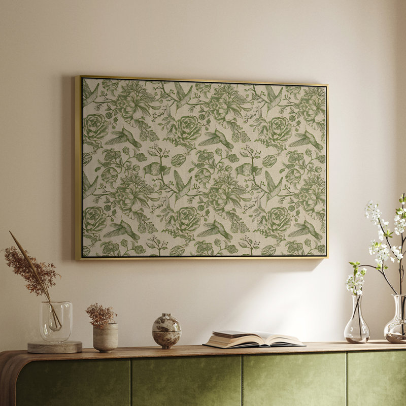 Botanique rétro - CX, Toile avec cadre flottant, H 27 po x l 41 po, Doré