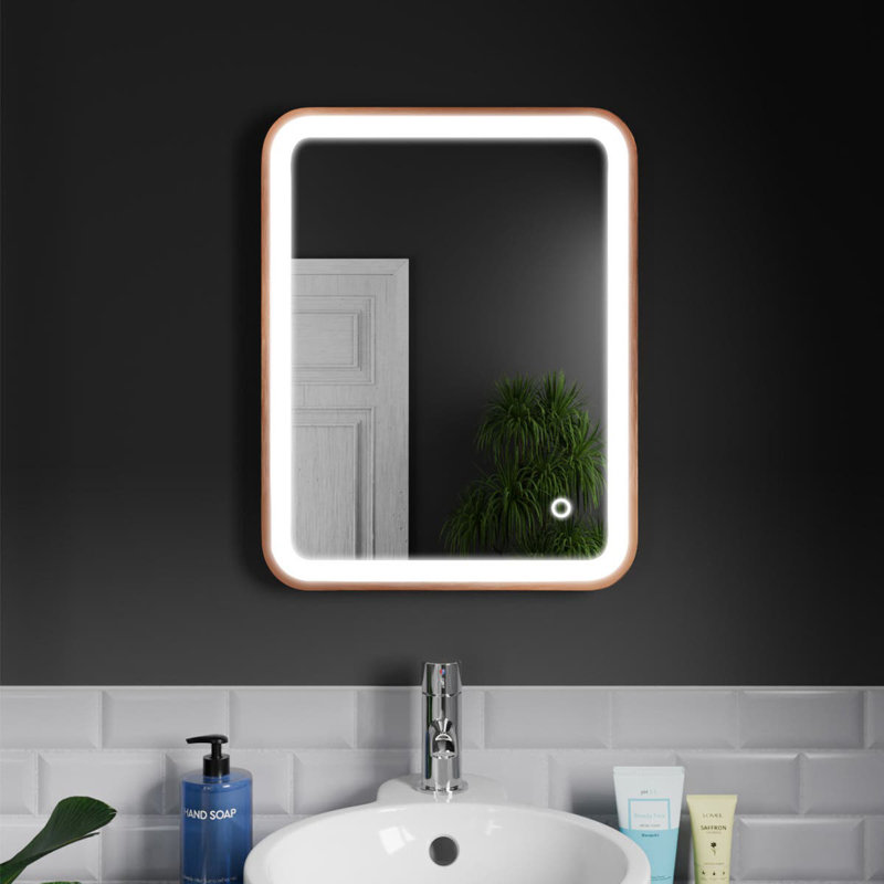 Rectangle LED Bathroom Mirror Fog Free Touch Sensor, 39 cm H x 50 cm W, Brushed Copper