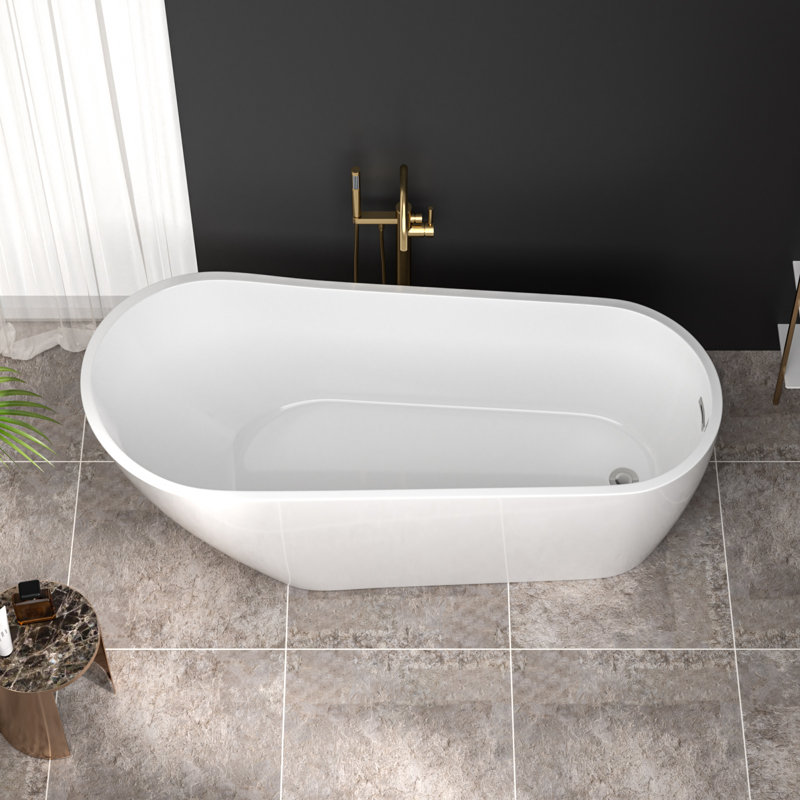 67" x 29.5" Freestanding Soaking Acrylic Single Slipper Bathtub with Reversible Drain
