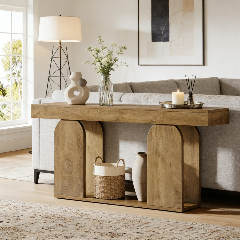 Console 70,9 po, table de couloir rustique, Marron clair