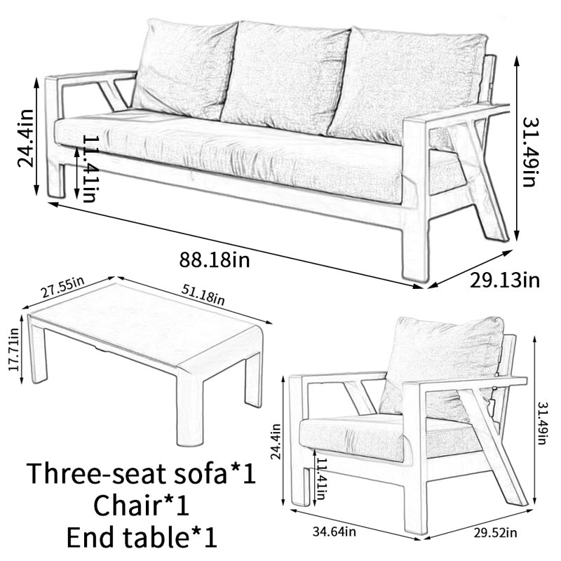 Ensemble de conversation d'extérieur 4 places avec coussins Nabia, H 17,71 po x L 51,18 po x P 27,55 po