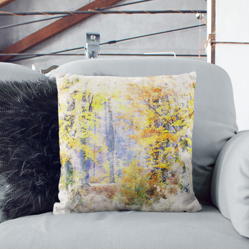 Forest in the Fall Watercolour Cushion with Filling, 40cm H x 40cm W x 15cm D, Stone