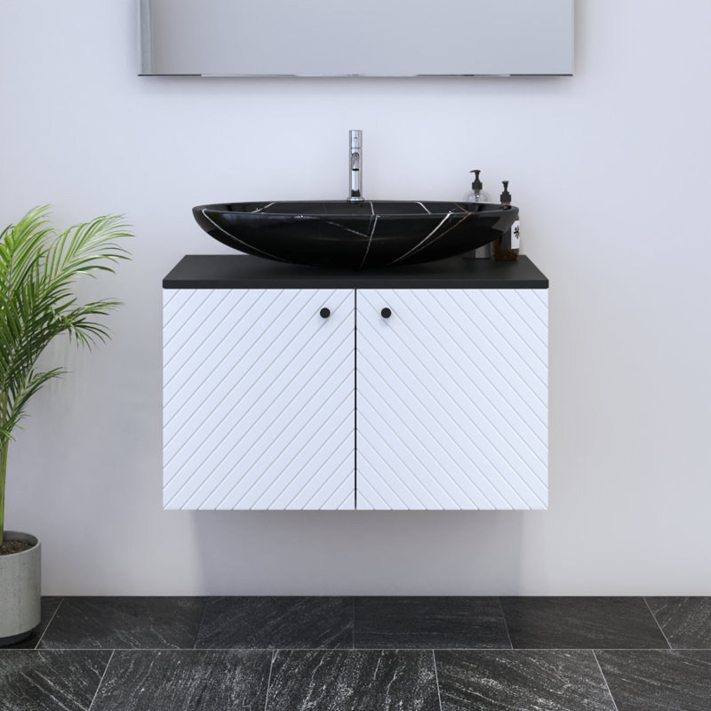 Ensemble de meuble-lavabo simple 31,5 po avec plateau Karaya, Noir, Noir