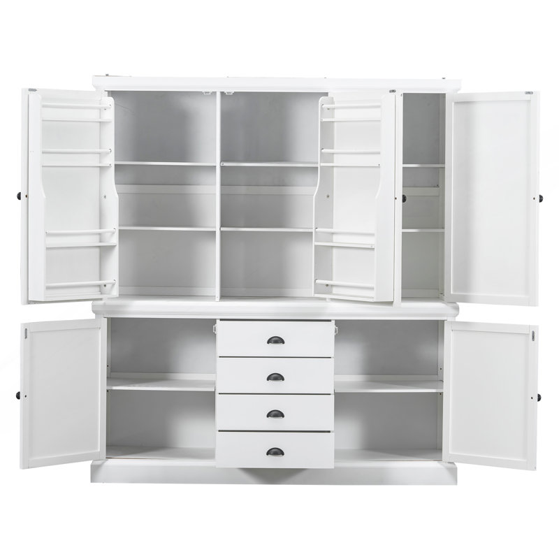 Armoire de cuisine autoportante avec tiroirs, tablettes de porte et tablettes réglables, Blanc
