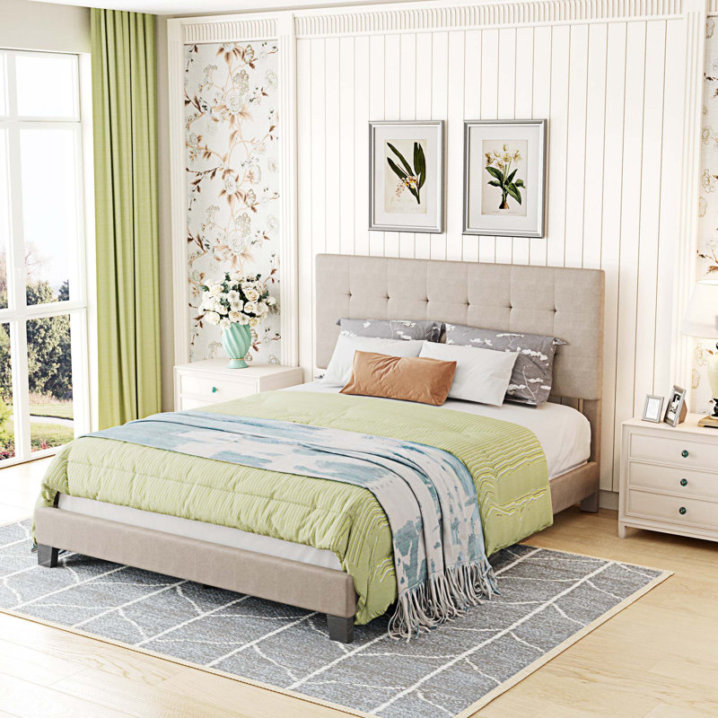 Upholstered Bed, Beige