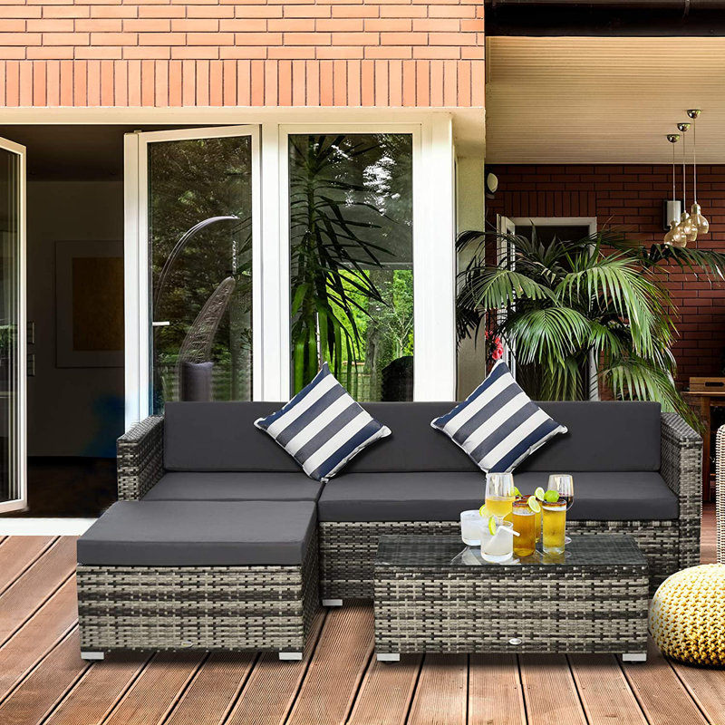 Felicity Rattan 3 - Sofa Set with Cushions, Dark Grey/Black