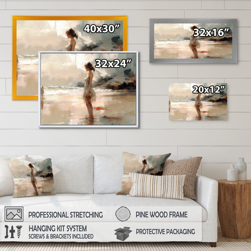 Female By The Ocean Breeze I On Canvas Painting, 12" H x 20" W x 1" D, Wrapped Canvas
