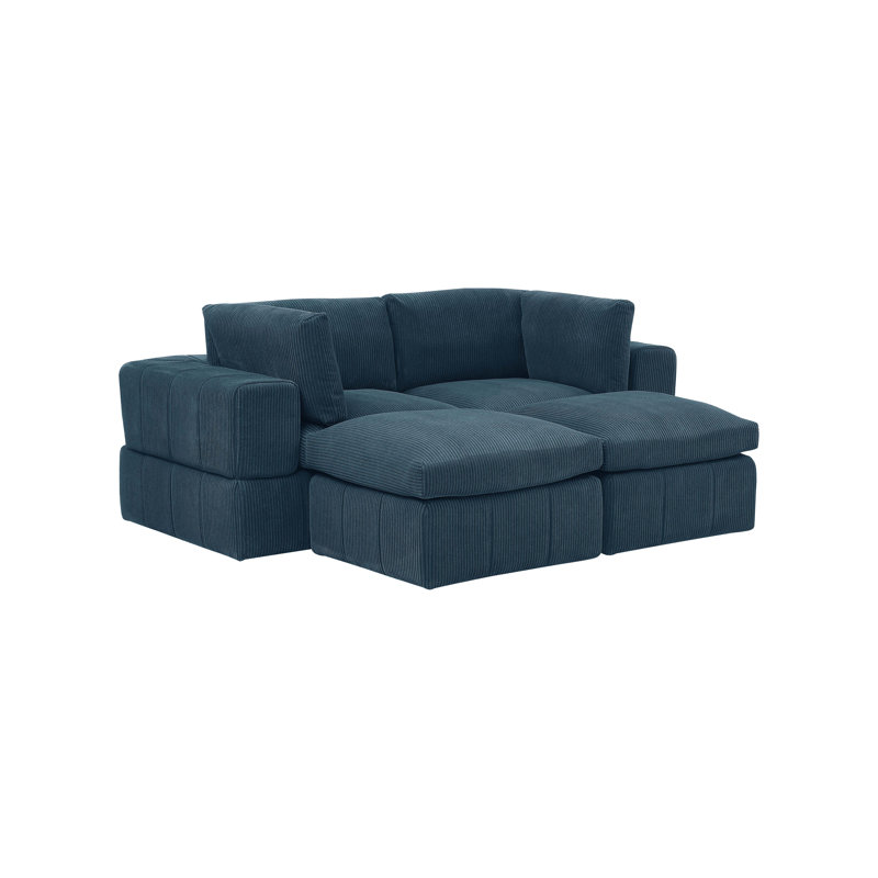 Laurynn 79" Wide Sleeper Sofa & Chaise with Ottoman, Dark Blue Corduroy