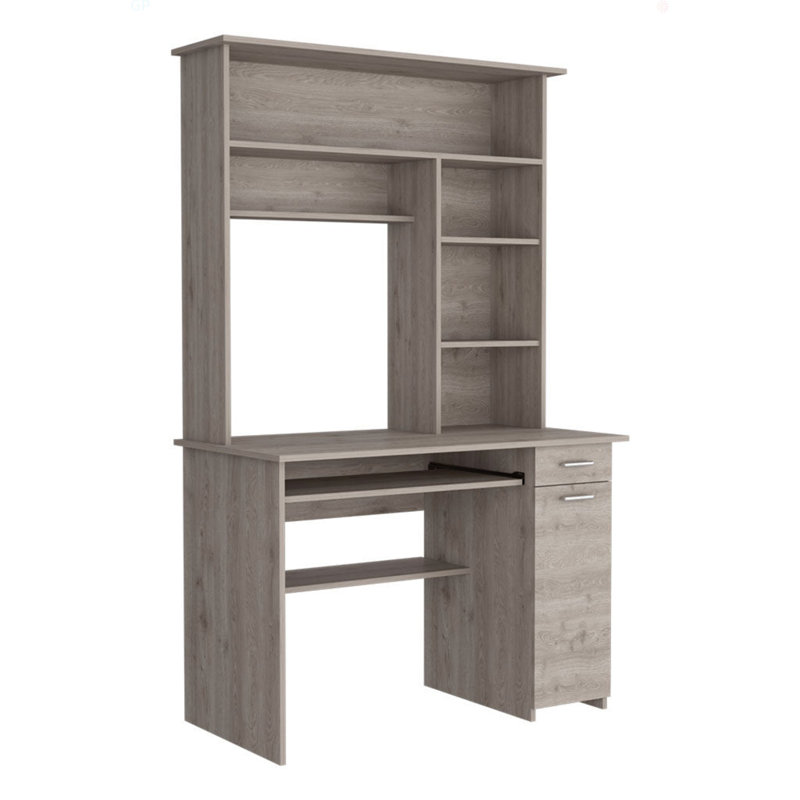 Bureau d'ordinateur à 2 tiroirs à 2 tiroirs avec huche, Gris