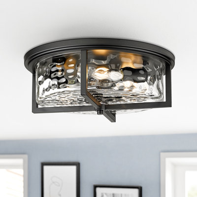 Large Industrial Flush Mount Ceiling Light, 3-Light Modern Close To Ceiling Lights, Hammered Kitchen Ceiling Light For Hallway, Kitchen, Bathroom, Dining Room (Black, 16" D)