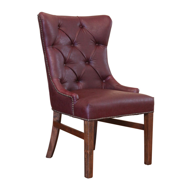 Chaise de salle à manger Abi, dossier capitonné, garniture cloutée, similicuir brun, bois