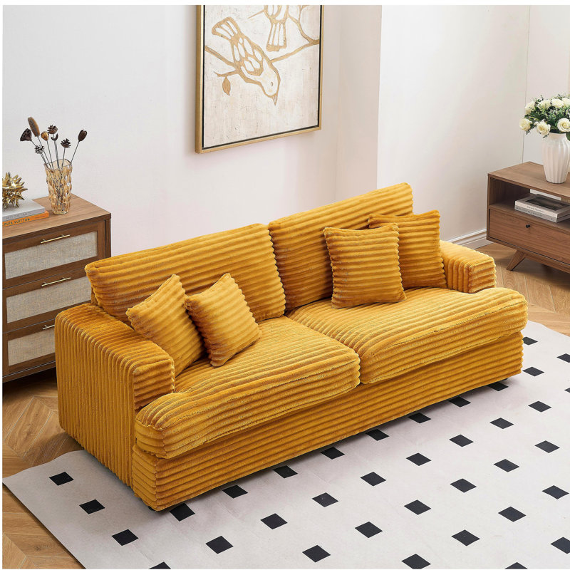 Canapé de 79,3 po de long en velours, avec 4 coussins assortis, design élégant, canapé 3 places spacieux et confortable, adapté aux salons modernes, orange