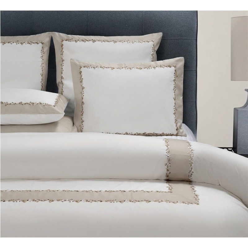 Incanto Embroidery by DEA 100% Cotton Duvet Cover, King Duvet Cover, Ivory;Colonial Gray