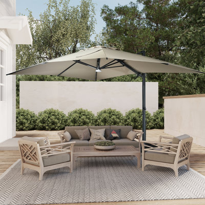 Soheir 157.48 " W Rectangular Lighted Adjustable Cantilever Umbrella with Crank Lift