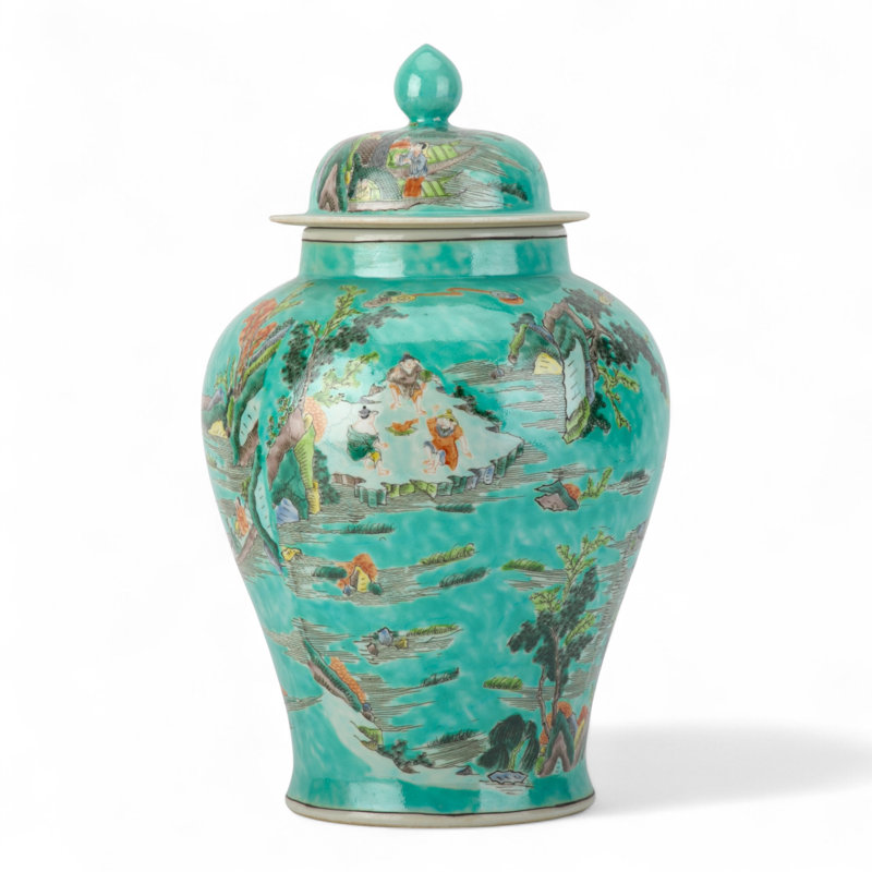 Turquoise Scenic Lidded Jar
