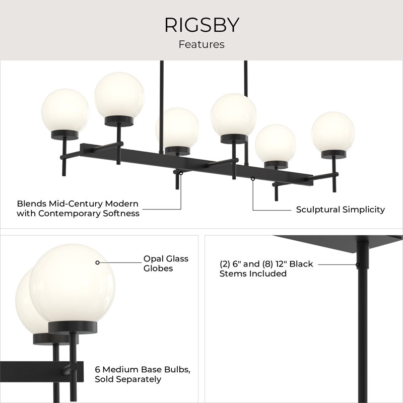 Rigsby Six-Light Matte Black Linear Chandelier, Matte Black