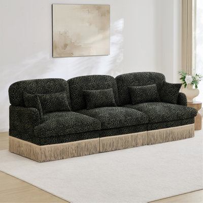 Comfy Chenille Leopard Printing 3-Seater Sofa,Delicate Tassel Edge,Modern Fashion Modular Sectional Couch,Ergonomic Back And Seat Design,Easy Assembly,Deep Seat Design For Living Room