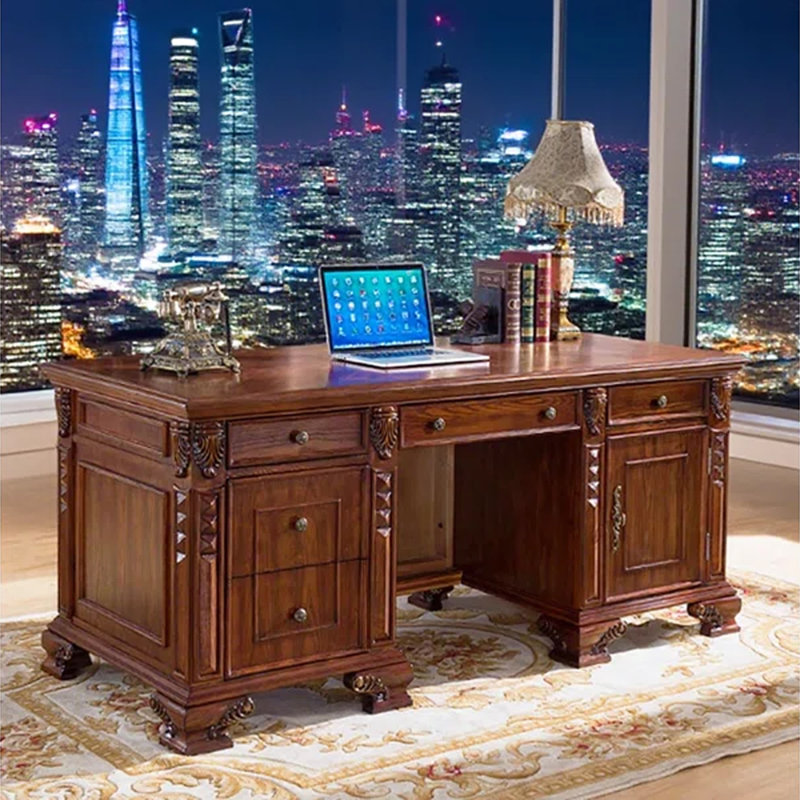 Bureau d'ordinateur en bois massif American, H 30,71 po x l 86,61 po x P 35,43 po
