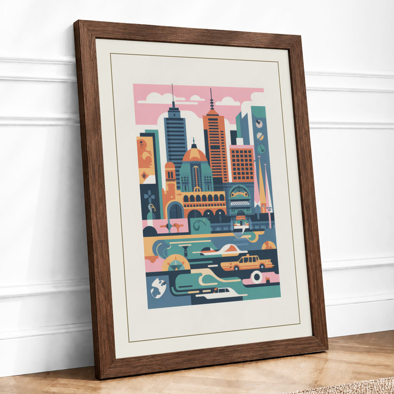 City in Layers Modern - Framed Print, Walnut, A3 - 42.0 x 29.7 cm