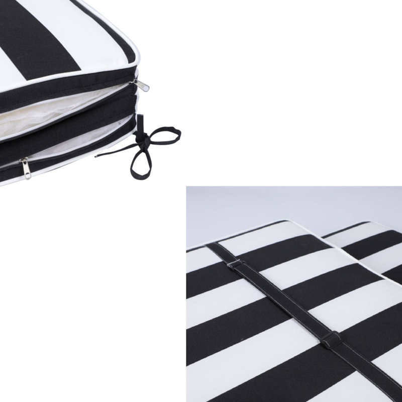 2PCS Black/White Stripe Outdoor Lounge Chair Cushion Replacement For Patio Furniture Seat & Chaise, 73.6" W, 2.56"