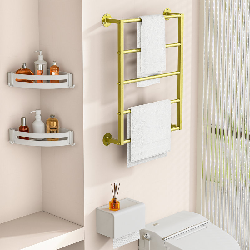 Porte-serviettes mural 18 po avec 5 barres, porte-serviettes en fer durable avec finition dorée