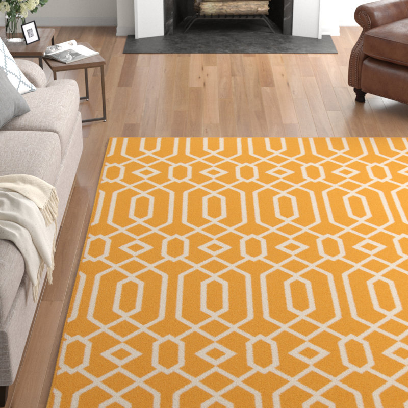 Tapis d'intérieur / extérieur jaune à motif géométrique Gul, Rectangle 8 pi 6 po x 13 pi