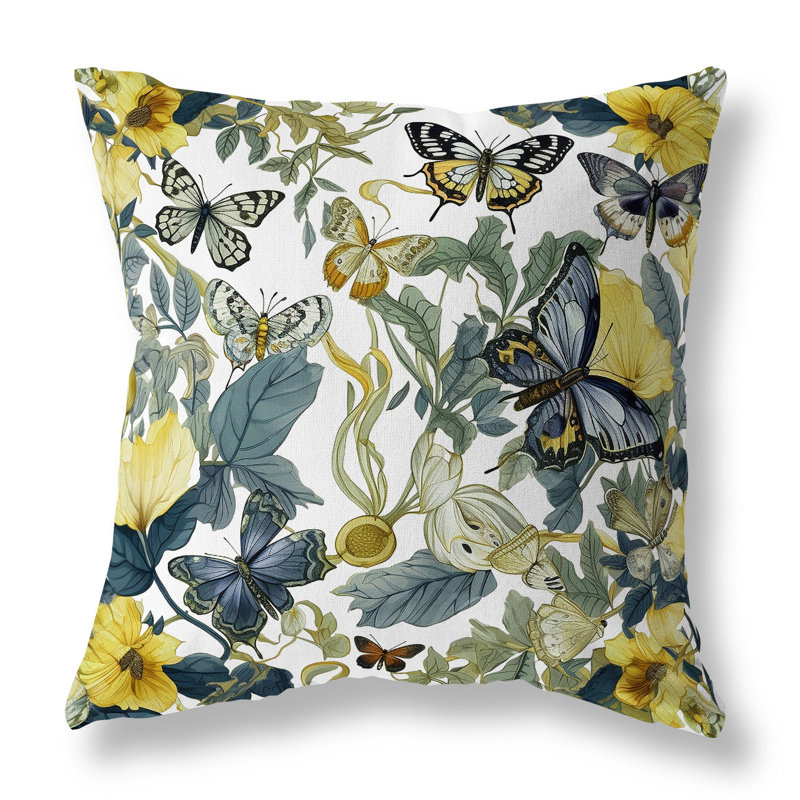 Coussin Butterfly Haven, Vert/jaune, H 18 po x l 18 po