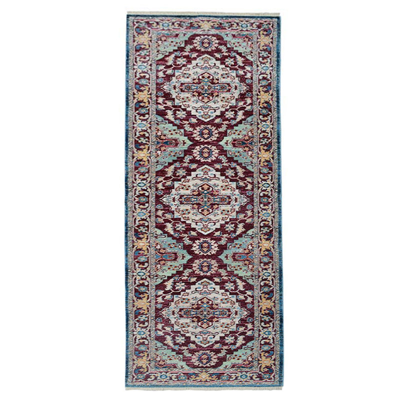Tapis en polyester fabriqués à la machine Crayton - couleur rouge, design oriental, tapis à poils courts pour le salon, la chambre à coucher