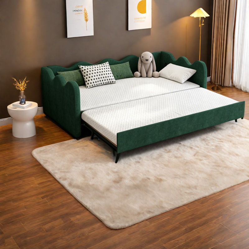 Canapés extensibles gain de place, structure en métal et tissu, chambre d'amis moderne, Vert