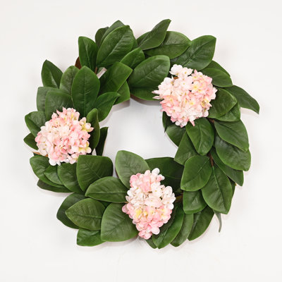 22" Artificial Spring Summer Greenery Magnolia Leaf Hydrangea Floral Wreath Wedding Party Holiday Decor