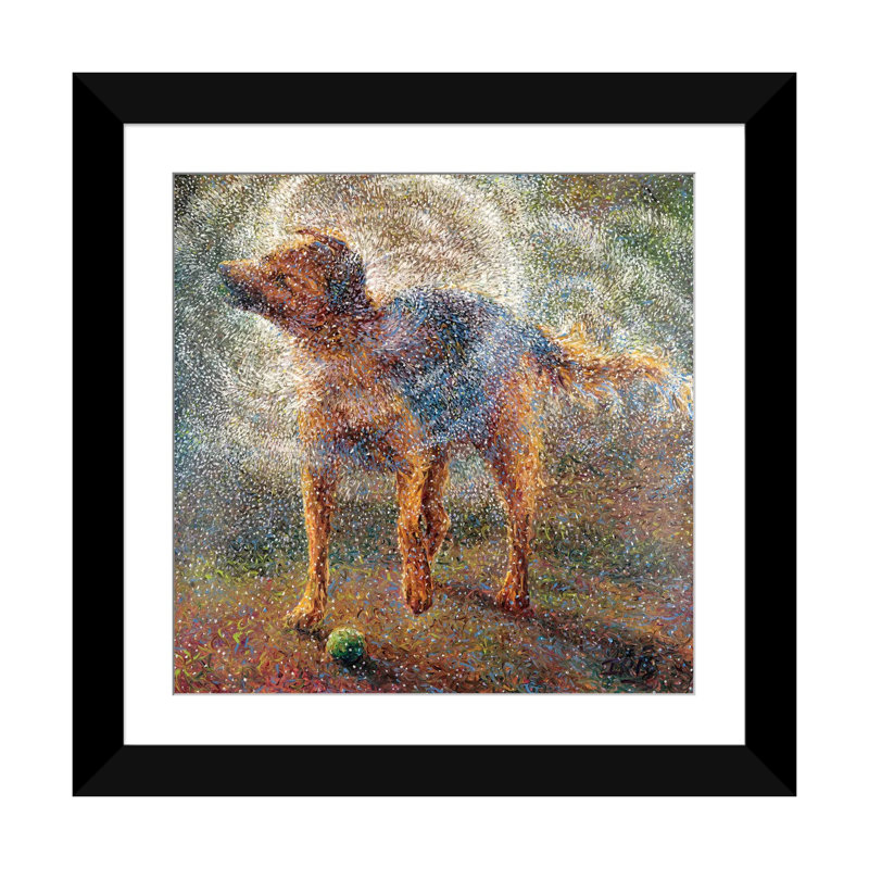 " Shakin' Shepherd " by Iris Scott, 16" H x 16" W x 1" D, Black Framed Fine Art Paper, White