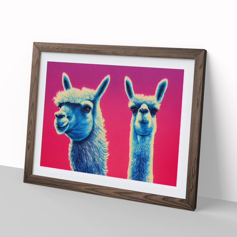 Colourful Llamas Vol.1 - Print, 34cm H x 46cm W x 2cm D, Walnut Framed