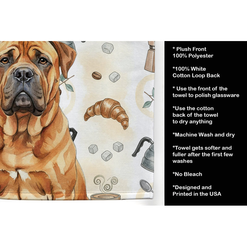 Red Bullmastiff Coffee Bar Kitchen Towel, Red Bullmastiff