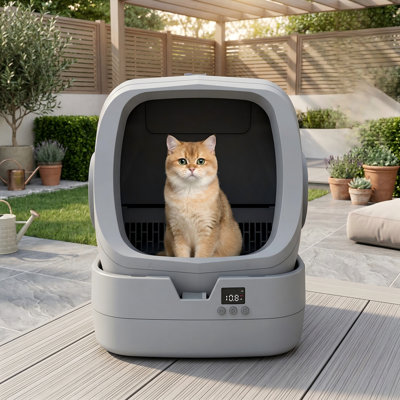 Automatic Self-Cleaning Cat Litter Box, APP Control, Weight Monitoring, Ultra-Quiet, for Medium Cats & Kittens, Safe Anti-Pinch, Assembly Required, Grey