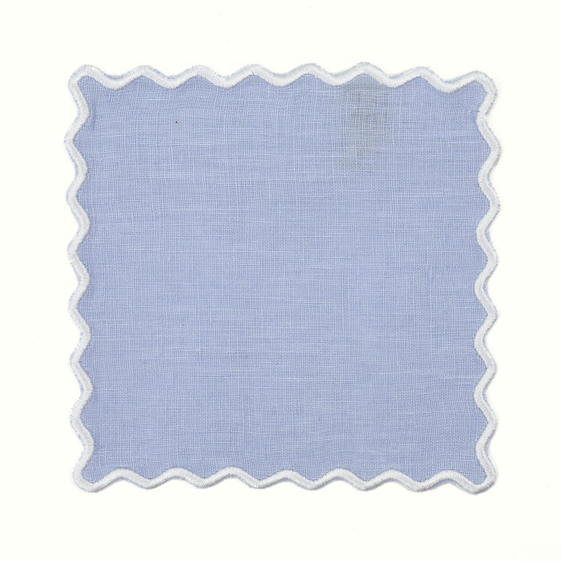 The Vivienne Square Cocktail Napkins, White/Powder Blue