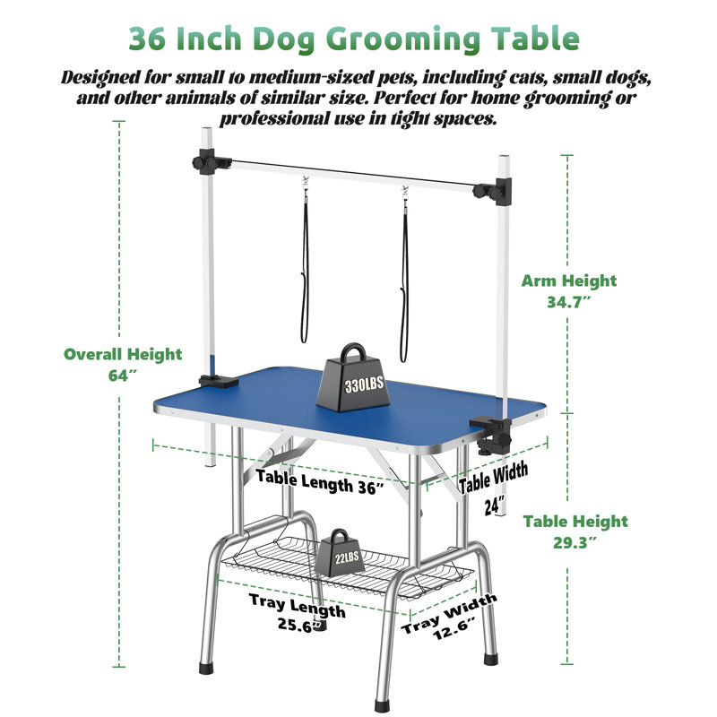 Blue Pet Grooming Table – Foldable Home Use Table With Adjustable Arm, Secure Noose, For Dog/cat Grooming, 64"H x 36"W x 24"D