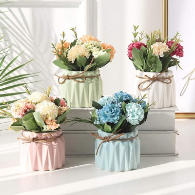 Paquet de 4 mini-hortensias artificiels en pot