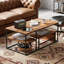 105Cm Modular Coffee Table Set (Set Of 2), Nesting C-Table With Multi-Level Shelves, Wood Grain, Black