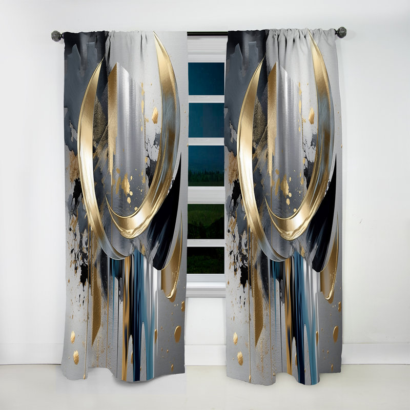 Abstract Shapes And Lines I - Modern Velvet Curtain - Room Darkening - 1 panel, 52" W x 95" L