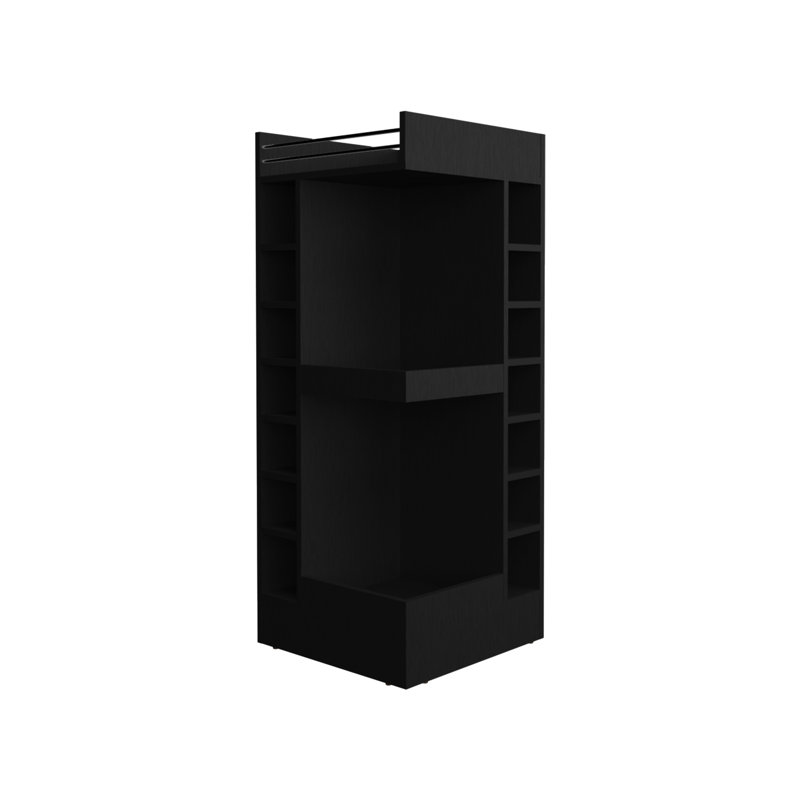 3 armoires de bar en coin noires avec 14 bouteilles et un design sophistiqué, Noir