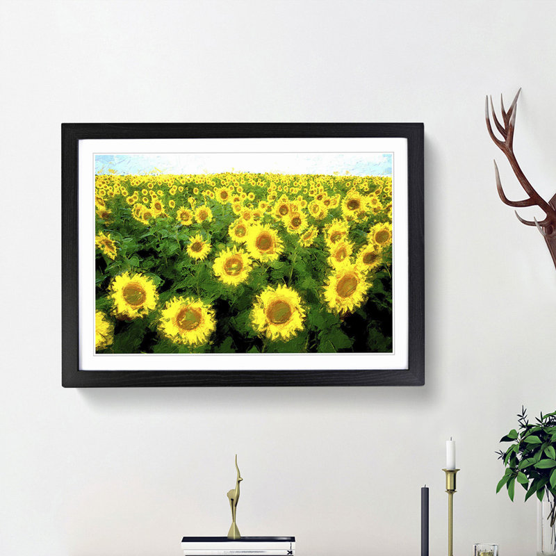 Yellow Sunflower Meadow - Framed Print, 36cm H x 48cm W x 2cm D, Black Framed